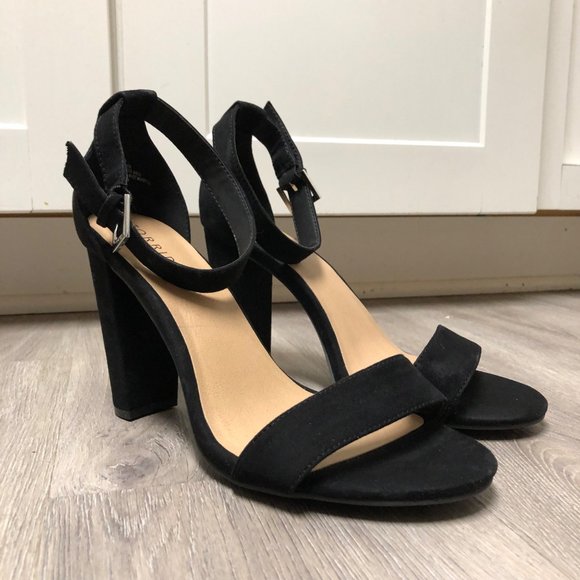 Torrid Size 10.5 Wide Strappy Black Heels Two Strap Tapered Shoes Vegan Suede - Picture 2 of 8